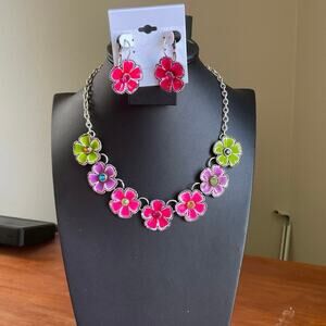 Colorful floral statement necklace and earring set